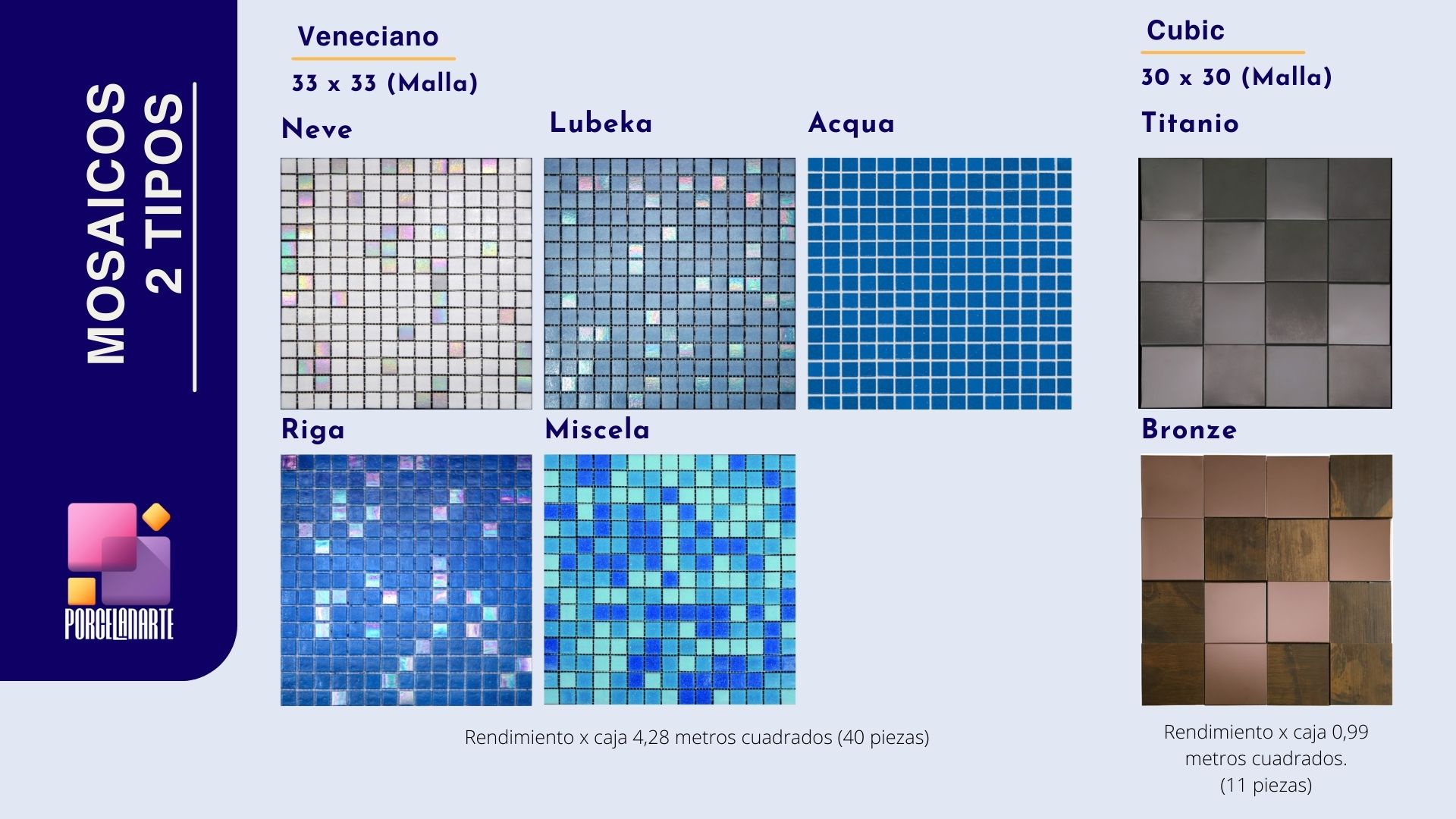 Mosaicos de mas de cinco diseños y metalizados