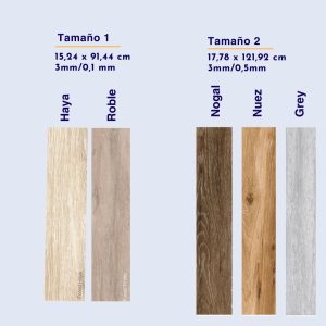 Porcelanato tipo madera cinco tonos, nogal, gris, nuez, haya, roble