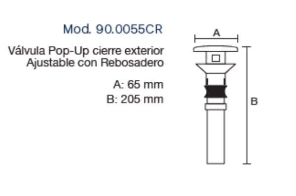 Valvula de cierre interior con rebosadero 20 x 6 cm - Imagen 2